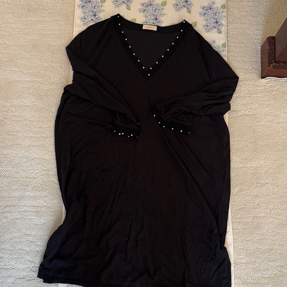Black V-Neck Dress with Stud Accents